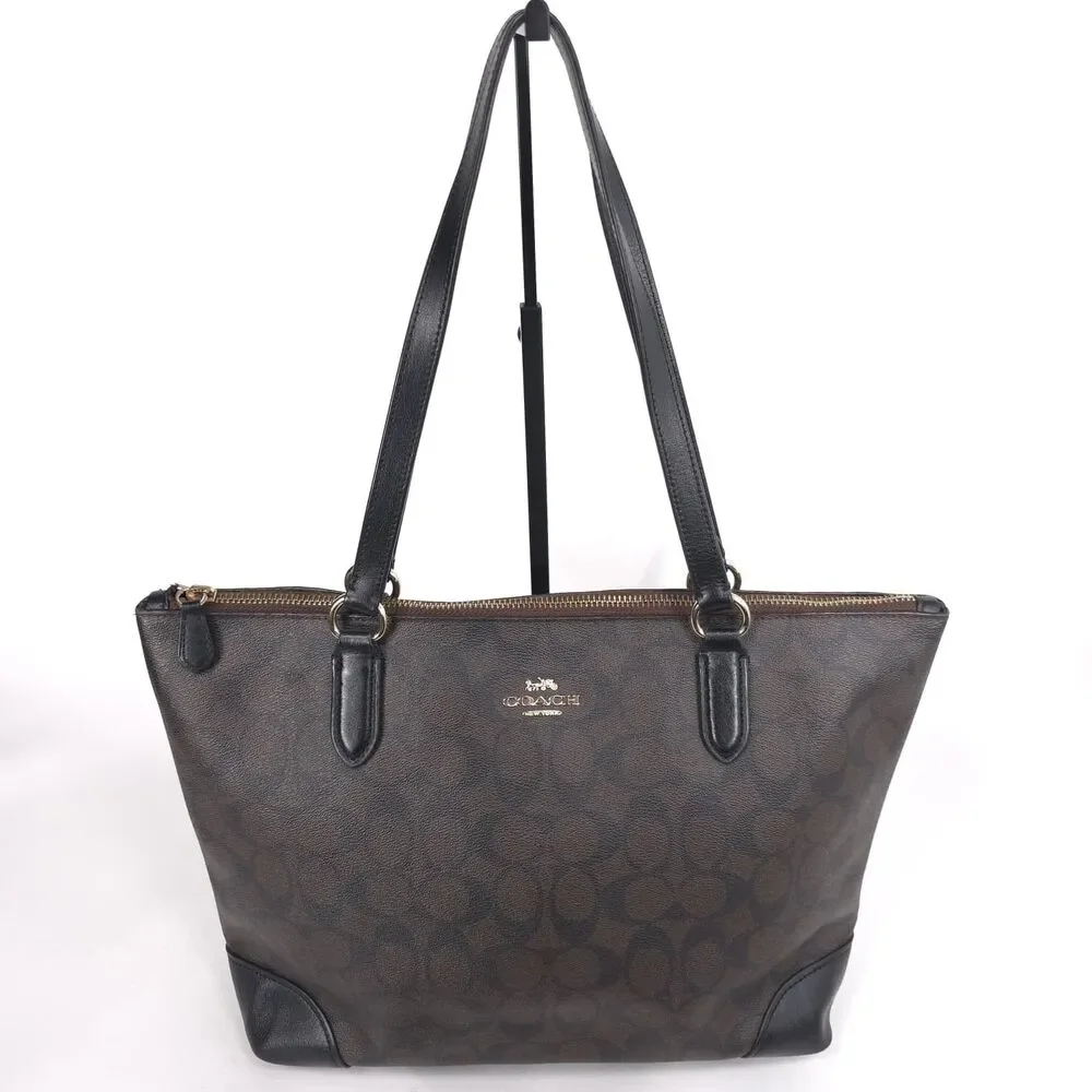COACH Signature Zip Tote Brown Black Shoulder Bag A1822-F29208